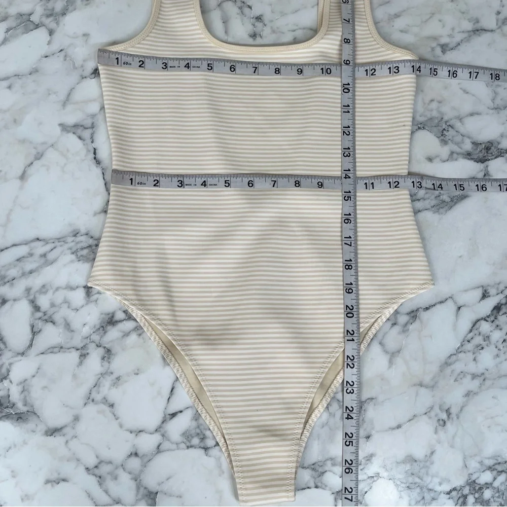 Marysia Malliot Stripped One Piece Swimsuit Tan Cream Size Small